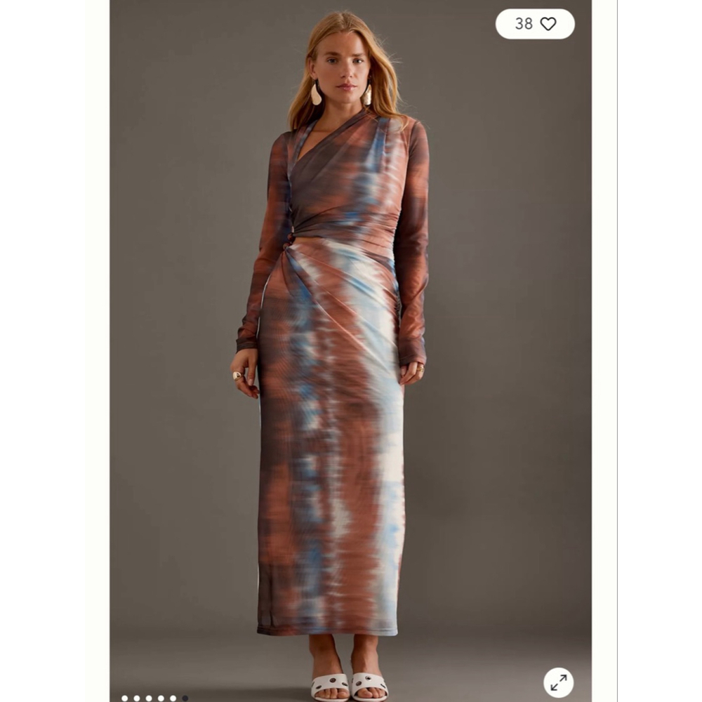 Significant Other Cut Out Maxi Dress Size 8 Brown Blue Tie-Dye